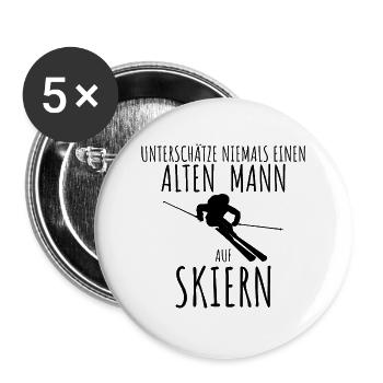 Unterschätze niemals einen alten Mann auf Skiern - Buttons groß 56 mm (5er Pack) - Weiß - Vorne