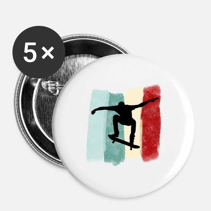 retro skater - Buttons large 2.2''/56 mm (5-pack) - white