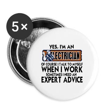 Elektriker - Buttons groß 56 mm (5er Pack) - Weiß - Vorne