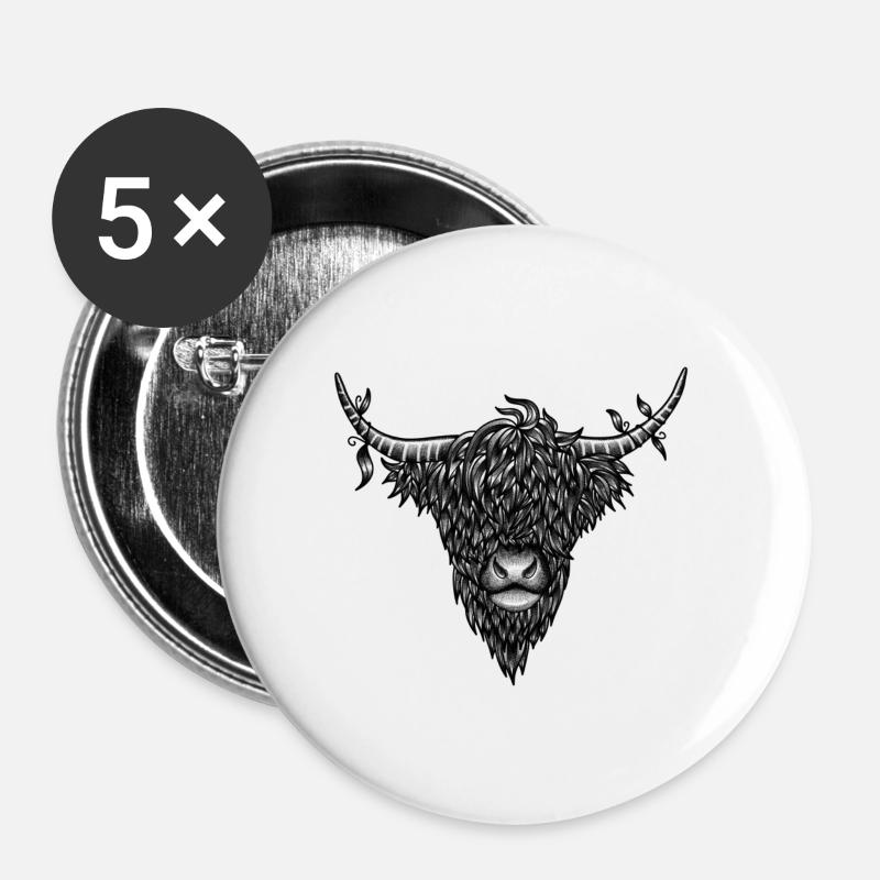 Highland Cow - Buttons large 2.2''/56 mm (5-pack) - white