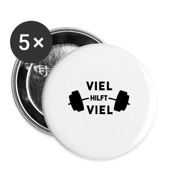 Viel hilft viel Bodybuilding Sport - Buttons groß 56 mm (5er Pack) - Weiß - Vorne