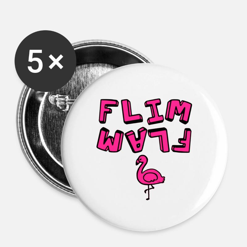 Flim Flam Flamingo - Buttons large 2.2''/56 mm (5-pack) - white