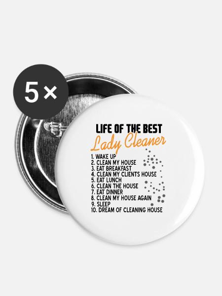 Putzfrau Geschenk - Buttons groß 56 mm (5er Pack) - Weiß