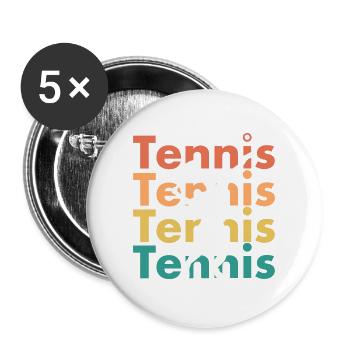 Tennis Shirt in Retro Vintage Stil - Geschenkidee - Buttons groß 56 mm (5er Pack) - Weiß - Vorne