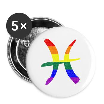 LGBT Gay Pride Flagge Fische Sternzeichen - Buttons groß 56 mm (5er Pack) - Weiß - Vorne