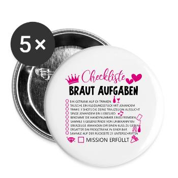 Checkliste braut aufgaben Geschenk Hochzeit Ehe - Buttons groß 56 mm (5er Pack) - Weiß - Vorne