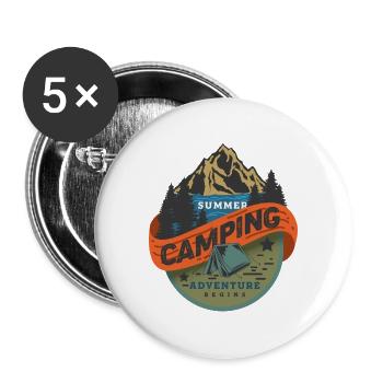 Sommer Camping Abenteuer beginnt - Buttons groß 56 mm (5er Pack) - Weiß - Vorne