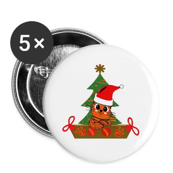 Lustige Weihnachtskatze - Buttons groß 56 mm (5er Pack) - Weiß - Vorne