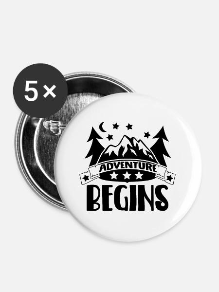 Abenteuer beginnt - Buttons groß 56 mm (5er Pack) - Weiß