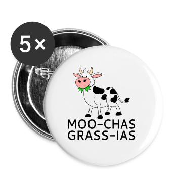 Moo-chas Grass-ias - Lot de 5 grands badges (56 mm) - blanc - Devant