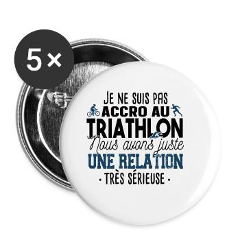 Triathlon Triathlète Natation Vélo Course Humour - Lot de 5 grands badges (56 mm) - blanc - Devant