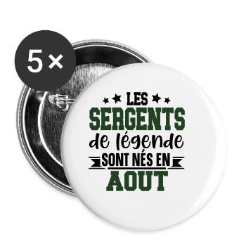 Sergent Militaire Armée Août Anniversaire Cadeau - Lot de 5 grands badges (56 mm) - blanc - Devant