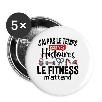 Fitness Sport Sportive Musculation Humour Workout - Lot de 5 grands badges (56 mm) - blanc - Devant