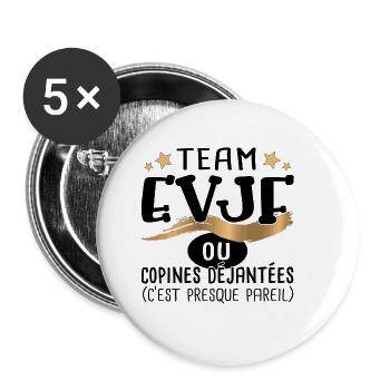 Enterrement de vie de jeune fille EVJF mariée - Lot de 5 grands badges (56 mm) - blanc - Devant