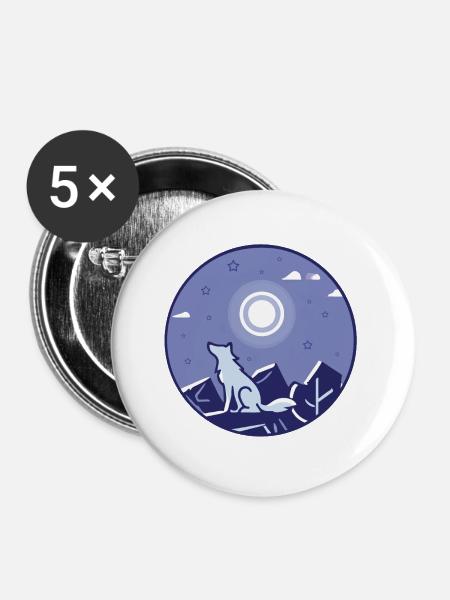 Wolf und Vollmond - Buttons groß 56 mm (5er Pack) - Weiß