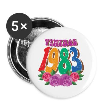 Retro Flower 1983, 40 Years Old 40th Birthday Gift - Buttons large 2.2''/56 mm (5-pack) - white - Front