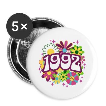 Groovy und Vintage 1992 30 Jahre Jubiläum - Buttons groß 56 mm (5er Pack) - Weiß - Vorne