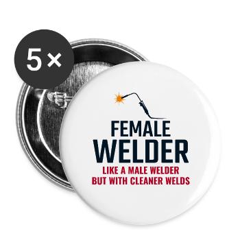 Female Welder Welding Factory Workshop Ironworker - Buttons large 2.2''/56 mm (5-pack) - white - Front