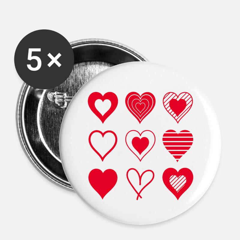 Red Hearts - Buttons large 2.2''/56 mm (5-pack) - white