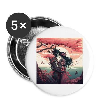 Samurai der Liebe - Künstlerisches Design mit Kirs - Buttons groß 56 mm (5er Pack) - Weiß - Vorne