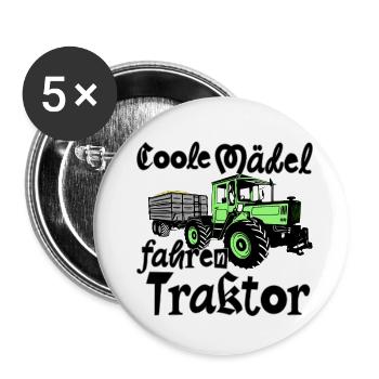 Coole Mädel fahren Traktor - MB Trac - Unimog - Buttons groß 56 mm (5er Pack) - Weiß - Vorne