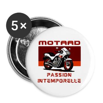 Motard Passion Intemporelle - Lot de 5 grands badges (56 mm) - blanc - Devant