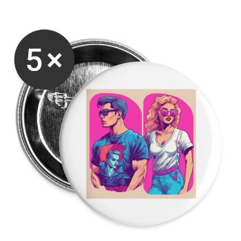 Homme et femme des années 90 - Lot de 5 grands badges (56 mm) - blanc - Devant