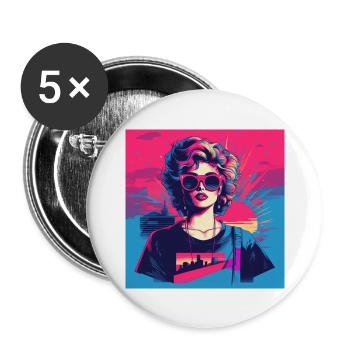 80er Frau - Buttons groß 56 mm (5er Pack) - Weiß - Vorne