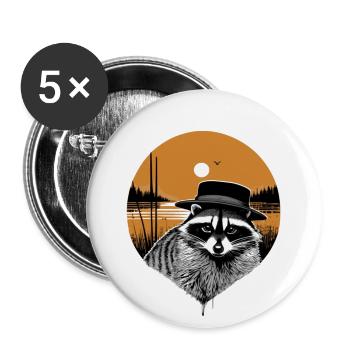 Waschbär mit Hut - Buttons groß 56 mm (5er Pack) - Weiß - Vorne