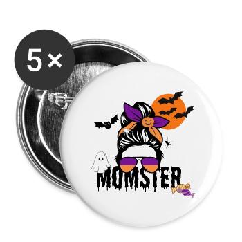 Momster - Halloween Mom Shirt mit Spinne & Geist - Buttons groß 56 mm (5er Pack) - Weiß - Vorne