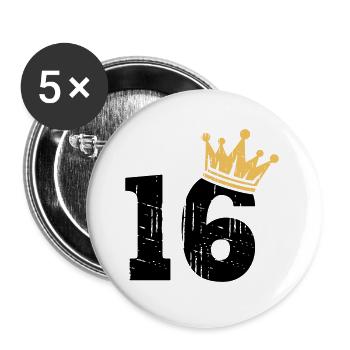 16 Couronne 16e anniversaire 16 ans - Lot de 5 grands badges (56 mm) - blanc - Devant