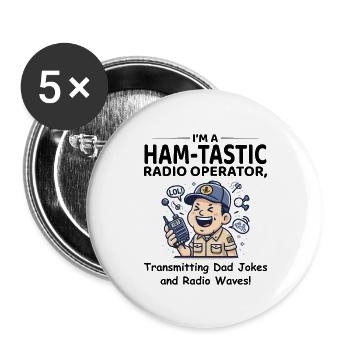 Opérateur radioamateur amateur heureux avec microphone - Lot de 5 grands badges (56 mm) - blanc - Devant