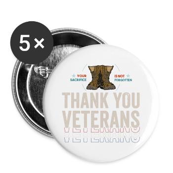 Danke, Veteranen! Vielen Dank für Ihren Service - Buttons groß 56 mm (5er Pack) - Weiß - Vorne