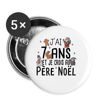 7 Ans Anniversaire Cadeau Père Noël Humour - Lot de 5 grands badges (56 mm) - blanc - Devant