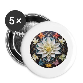 Flower Mandala with Lotus Gift Flower of Life - Buttons large 2.2''/56 mm (5-pack) - white - Front