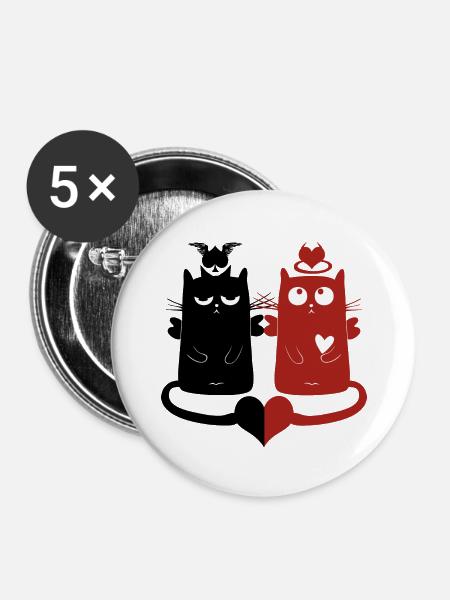 Engelchen und Teufelchen - Buttons groß 56 mm (5er Pack) - Weiß