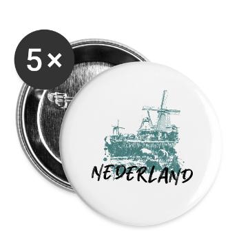 Illustration moulins à vent aux Pays-Bas bleu - Lot de 5 grands badges (56 mm) - blanc - Devant