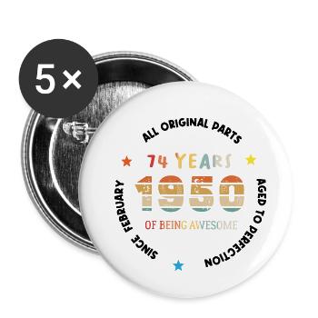 74 Years Old Made In 1950 Vintage February 1950 - Buttons large 2.2''/56 mm (5-pack) - white - Front