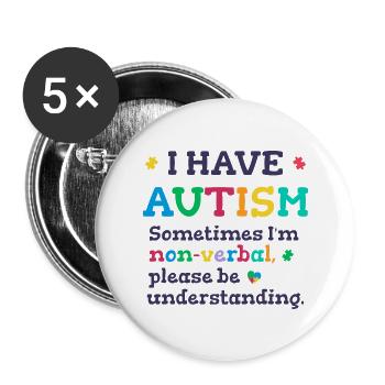 Autisme non verbal - Lot de 5 grands badges (56 mm) - blanc - Devant