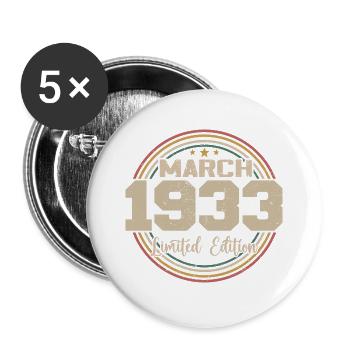 Awesome seit März 1933 Geburtstag 1933 Geschenk - Buttons groß 56 mm (5er Pack) - Weiß - Vorne