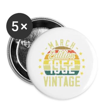 Vintage March 1952 Vintage Birthday Gift 1952 - Buttons large 2.2''/56 mm (5-pack) - white - Front