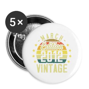 Jahrgang März 2012 Vintage Geburtstagsgeschenk 2012 - Buttons groß 56 mm (5er Pack) - Weiß - Vorne