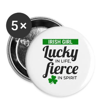 Irish Girl: Glücklicher und heftiger Humor - Buttons groß 56 mm (5er Pack) - Weiß - Vorne
