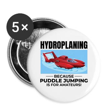 Wasserflugzeug Boot Rennen Humor Pfütze Springen Lustig - Buttons groß 56 mm (5er Pack) - Weiß - Vorne