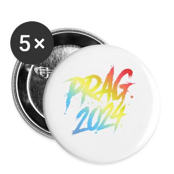 Prag 2024 Bunt Urlaub Team - Buttons groß 56 mm (5er Pack) - Weiß - Vorne