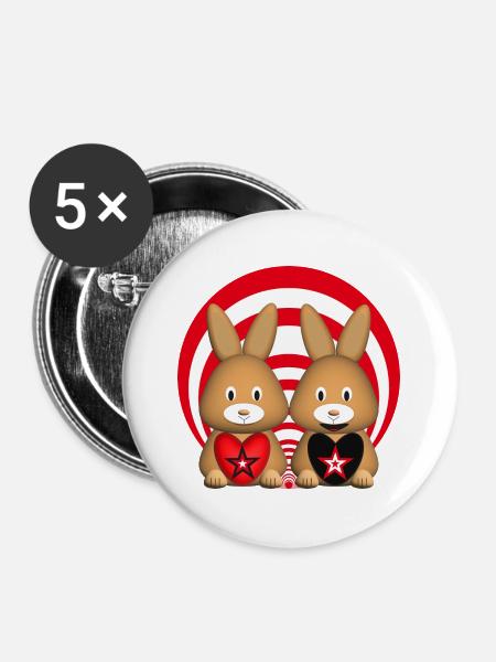 Hasen Liebe mit Herzen. - Buttons groß 56 mm (5er Pack) - Weiß