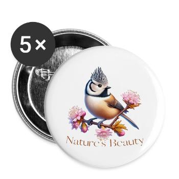 Haubenmeise - Buttons groß 56 mm (5er Pack) - Weiß - Vorne