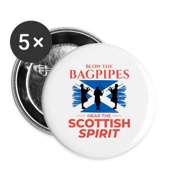 Instrument de joueur de cornemuse Drapeau écossais de l’Écosse - Lot de 5 grands badges (56 mm) - blanc - Devant