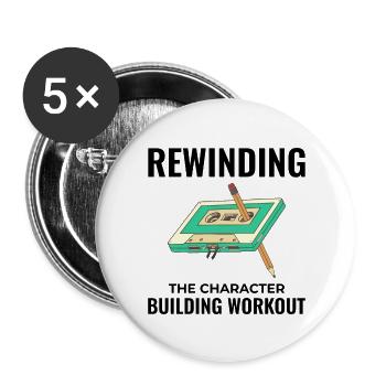 Cassette Tape Rewinding 80s Nostalgia Retro 1980s - Buttons large 2.2''/56 mm (5-pack) - white - Front