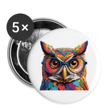 Eule Cool mit Brille Colored Tough - Buttons groß 56 mm (5er Pack) - Weiß - Vorne